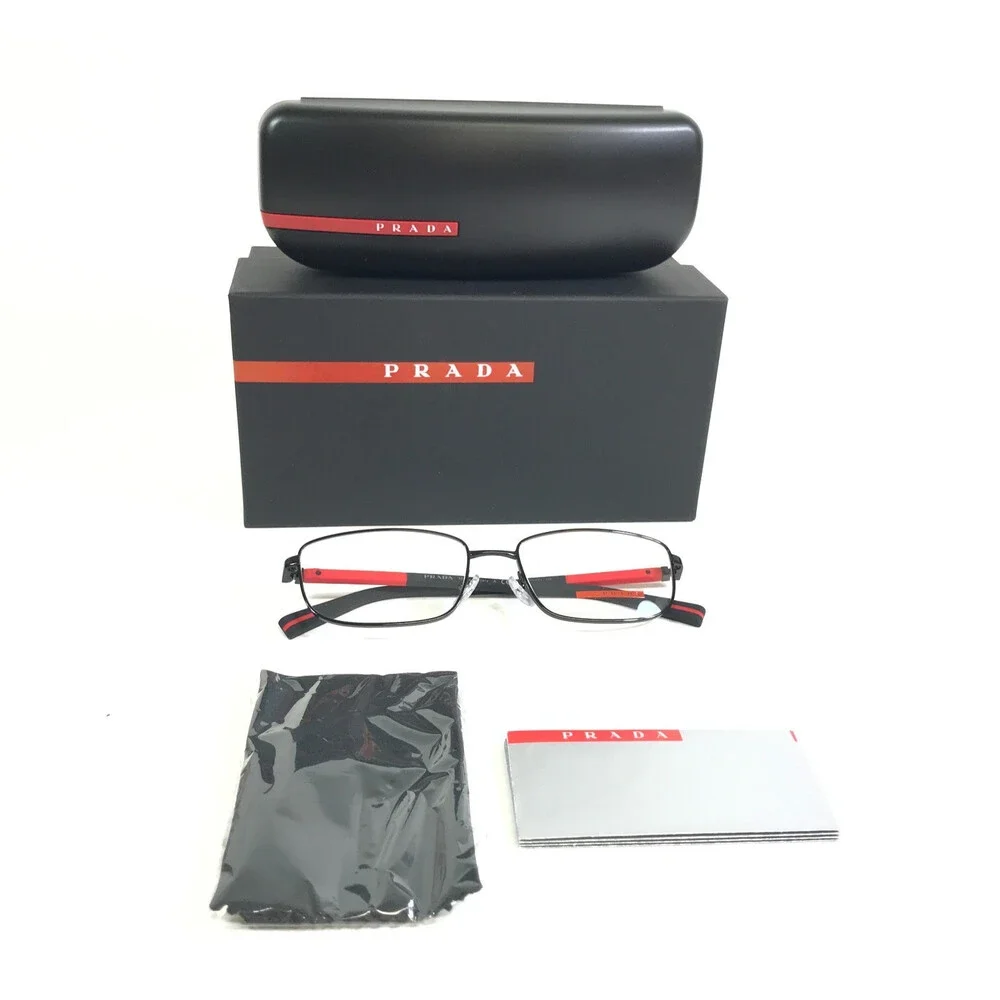 Prada Eyeglasses Frames VPS50S 1BO-1O1 Black Red Rectangle Wire Rim 57-17-145 - Picture 2 of 13
